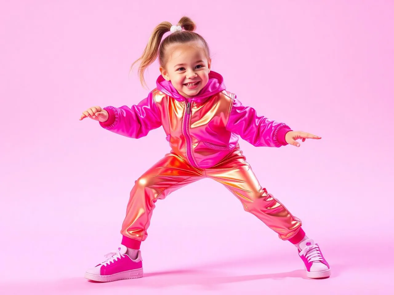 Cute girls streetwear clothes pink and gold tracksuit