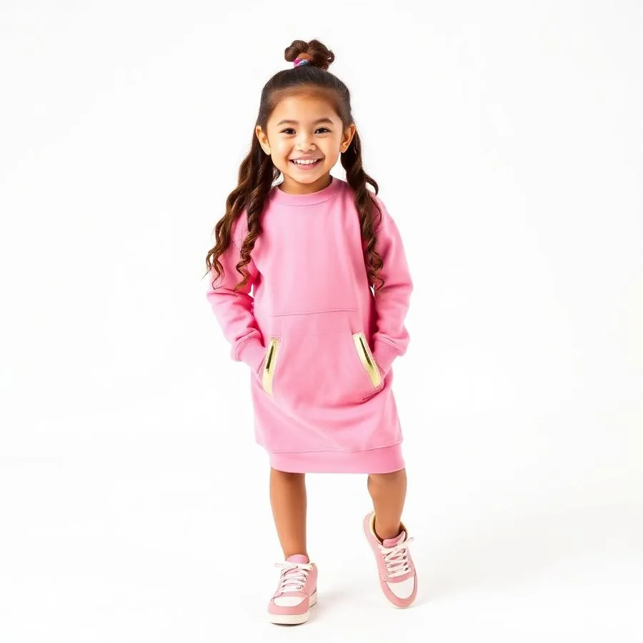 Trendy kids streetwear for girls pink and gold sweatshirt dress
